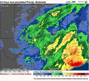 Radar estimate of rainfall totals over the last 24 hours. Courtesy of Accuweather.