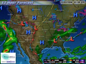 Current weather map for December 2, 2014, courtesy of WeatherBell.