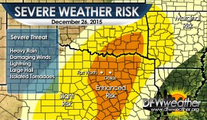 Severe weather threat for December 26, 2015 as issued by the Storm Prediction Center.